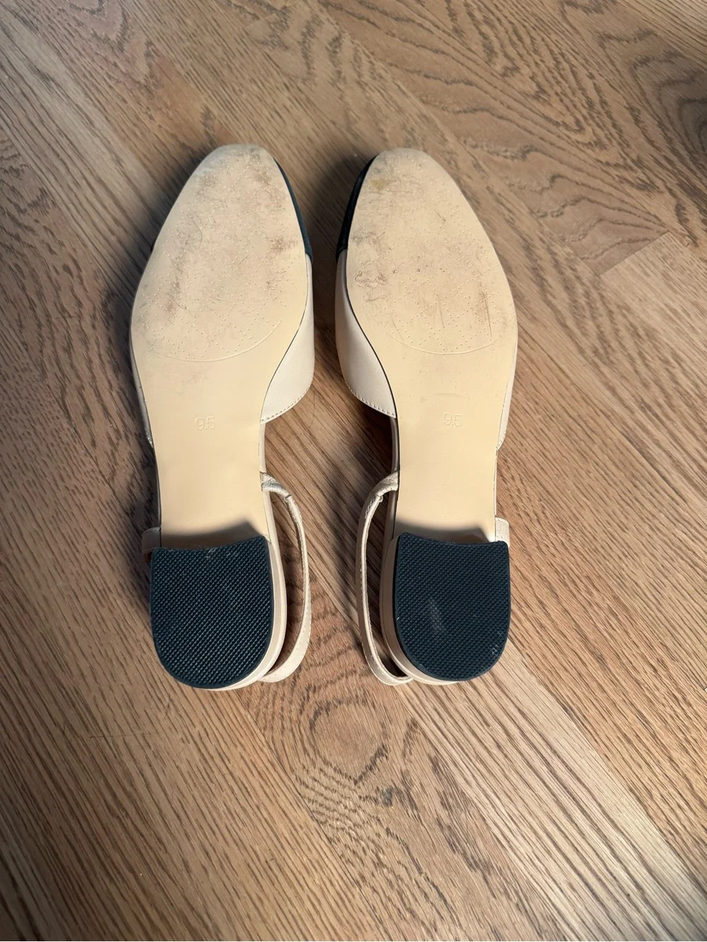 Beige and Black Two-Tone Slingback Flats